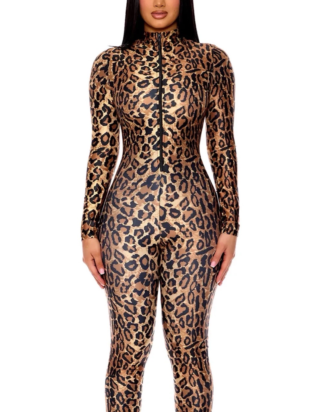 Nwt Forplay Leopard Animal Print Front Zip Catsuit Jumpsuit Costume Women Xs/S